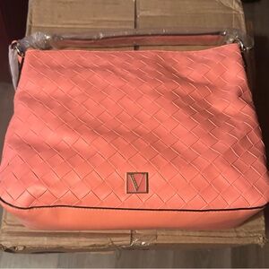 Elegant Coral Woven Shoulder Bag